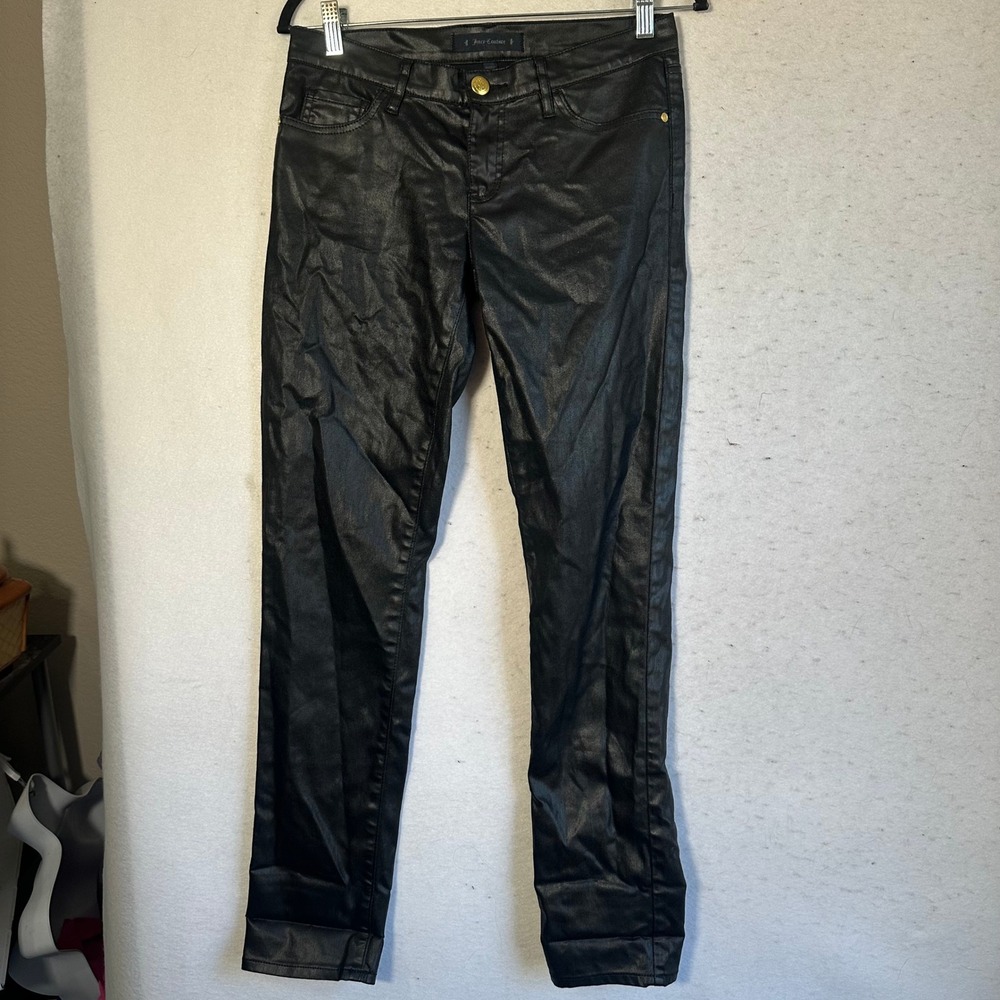 Juicy Couture Black Coated Skinny Jeans Size 28 Waxed Denim Gold Hardware